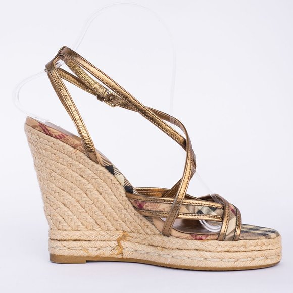 Burberry Metallic Gold Wedge Sandals - Picture 7 of 10